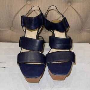 Vince Camuto Black Niskura Wedge Slingback Strappy Leather Heel Sandals